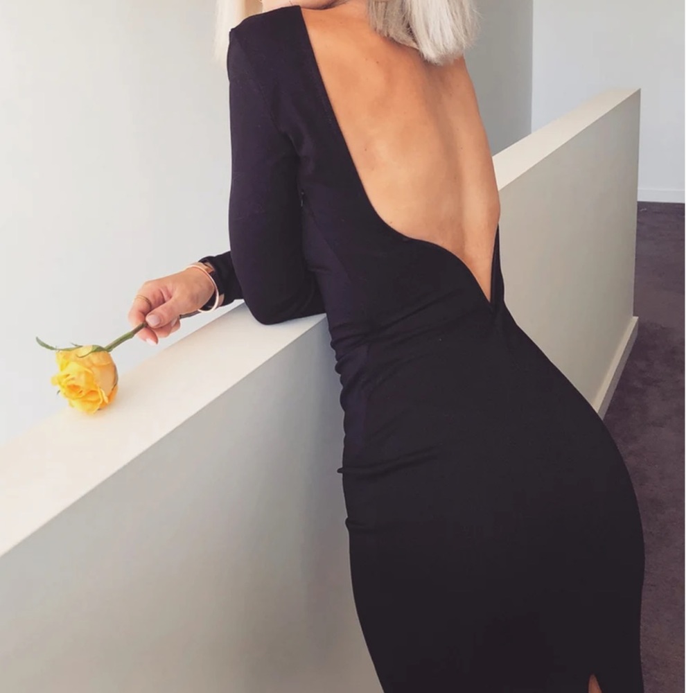 Va Va Voom Black Backless Midi Dress